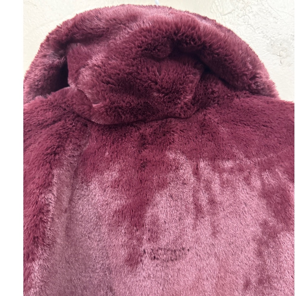 Cara Santana x Nine West Womens Faux Fur Coat Burgundy Plum XS Long Coat Jacket - Picture 9 of 10